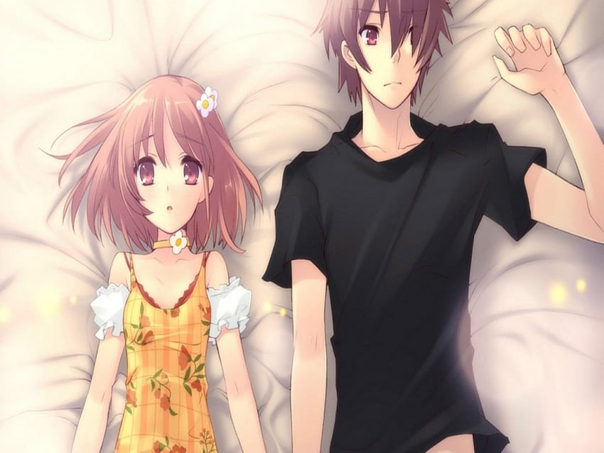 What Was That...??, bed, anime, boy, couple, cute, girl, together HD wallpaper