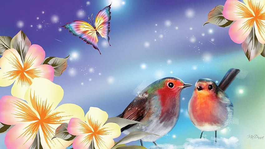 Flower: Birds Butterflies Blossoms Flowers Summer Glow Bright Floral, Spring Butterfly HD wallpaper