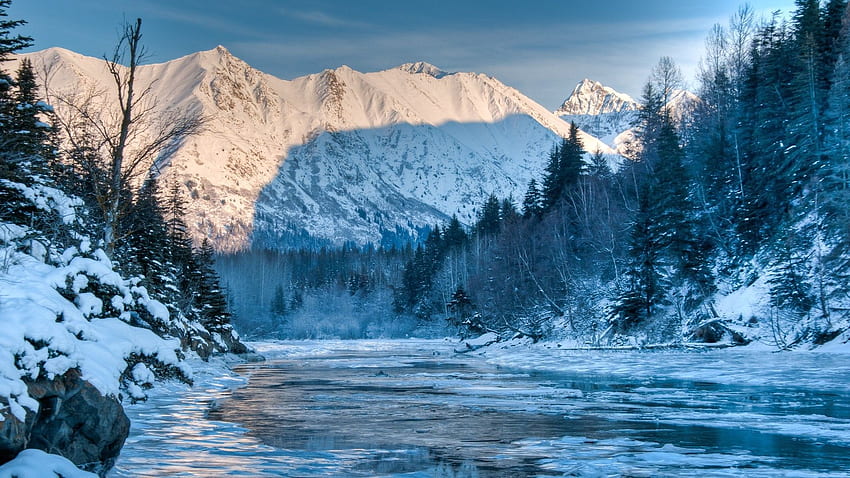 Rainbow Mountains River Alaskan Winter Frozen Gorgeous Superb Trees, Gorgious HD wallpaper