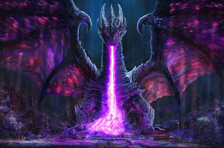 Dragon Fire Art Chromebook ピクセル、ファンタジー、および背景、美しい紫のドラゴン 高画質の壁紙