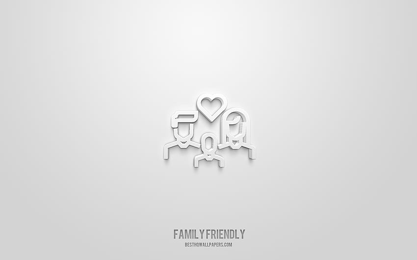 Family friendly 3d icon, white background, 3d symbols, Family friendly, people icons, 3d icons, Family friendly sign, people 3d icons HD wallpaper