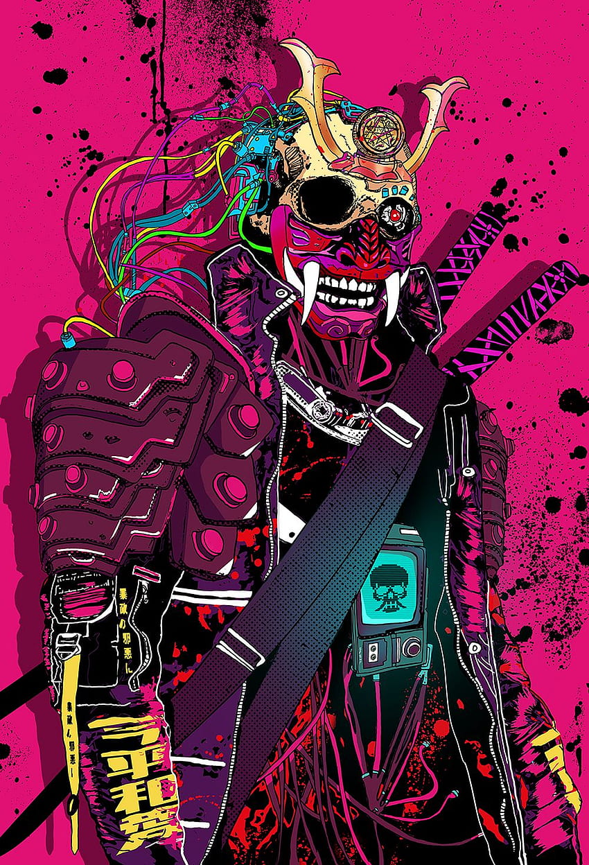 Cyberpunkowy plakat artystyczny Samurai Oni Mask. Etsy. Sztuka cyberpunkowa, sztuka samurajska, estetyka cyberpunkowa Tapeta na telefon HD