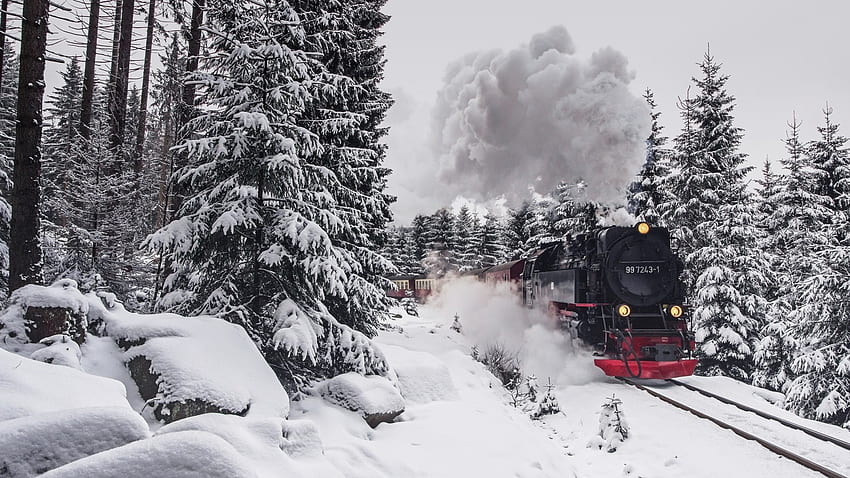 Steam Train, Snow, Winter, Trees, 1600X900 Winter HD wallpaper