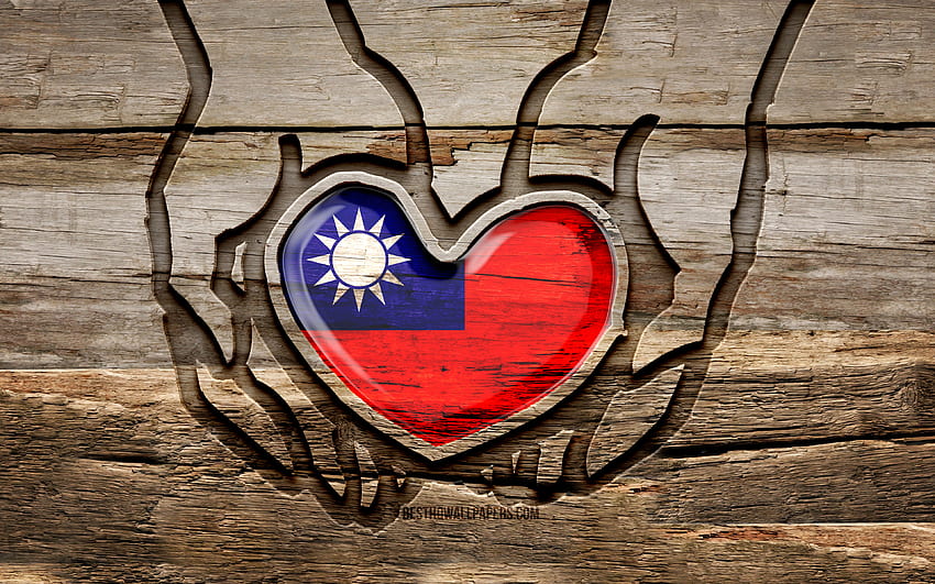 I love Taiwan, , wooden carving hands, Day of Taiwan, Taiwanese flag, Flag of Taiwan, Take care Taiwan, creative, Taiwan flag, Taiwan flag in hand, wood carving, Asian countries, Taiwan HD wallpaper