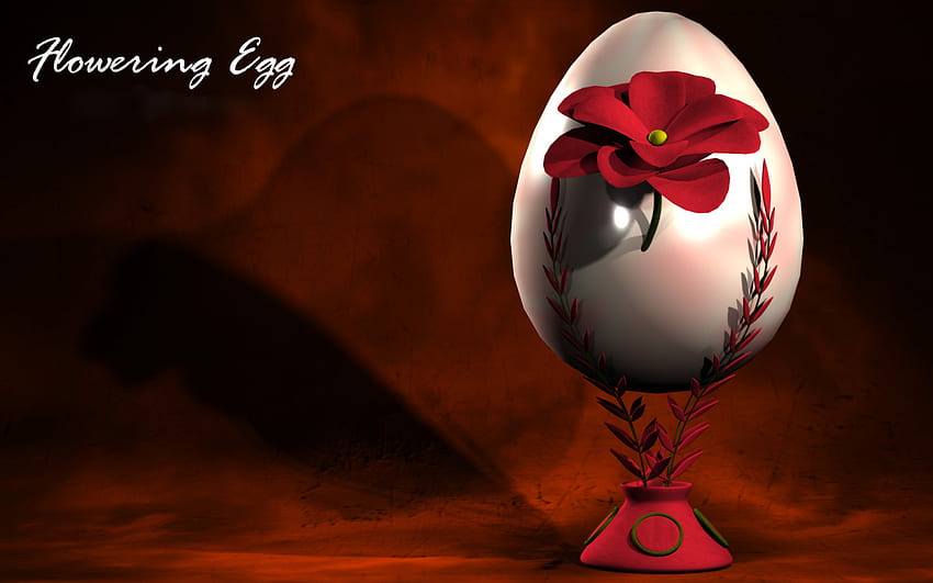 Holiday-Easter-Egg-Decoration, ovo, decoração, feriado, 3d, flor, vermelho, páscoa, linda papel de parede HD