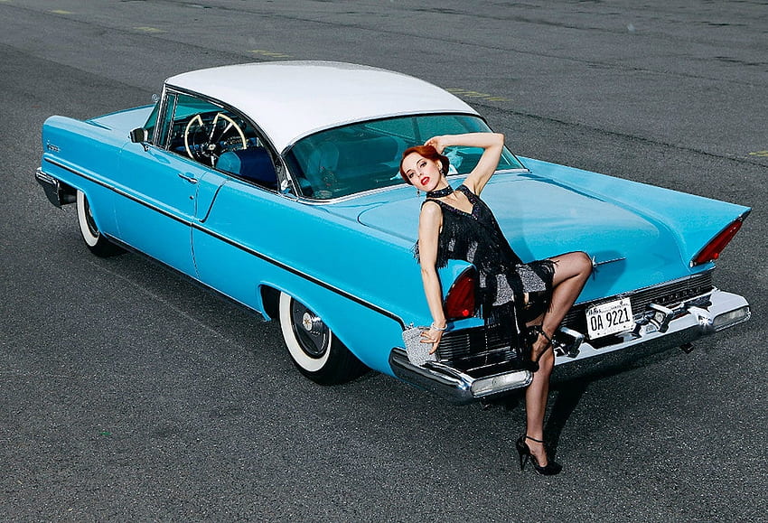Lincoln Premiere 1957, obcasy, białe ściany, model, niebieski Tapeta HD