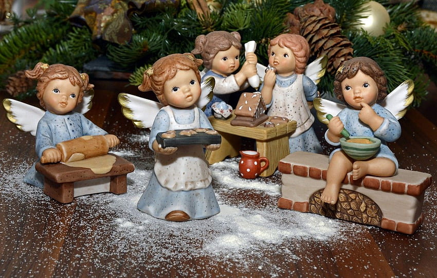 children, toys, new year, Christmas, angels, cookies, the plot, kitchen, needles, bumps, figures, angels, cooking for , section новый год, Nativity Angels HD wallpaper