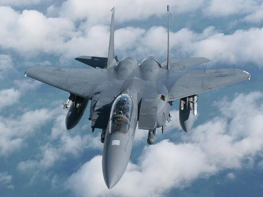 f_15_eagle_fighter_bomber, nuvens, avião, asas, militar papel de parede HD