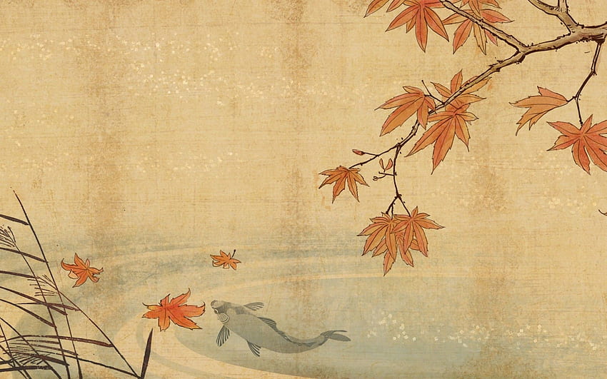 Poisson koi et feuilles d'automne, art japonais du poisson koi Fond d'écran HD