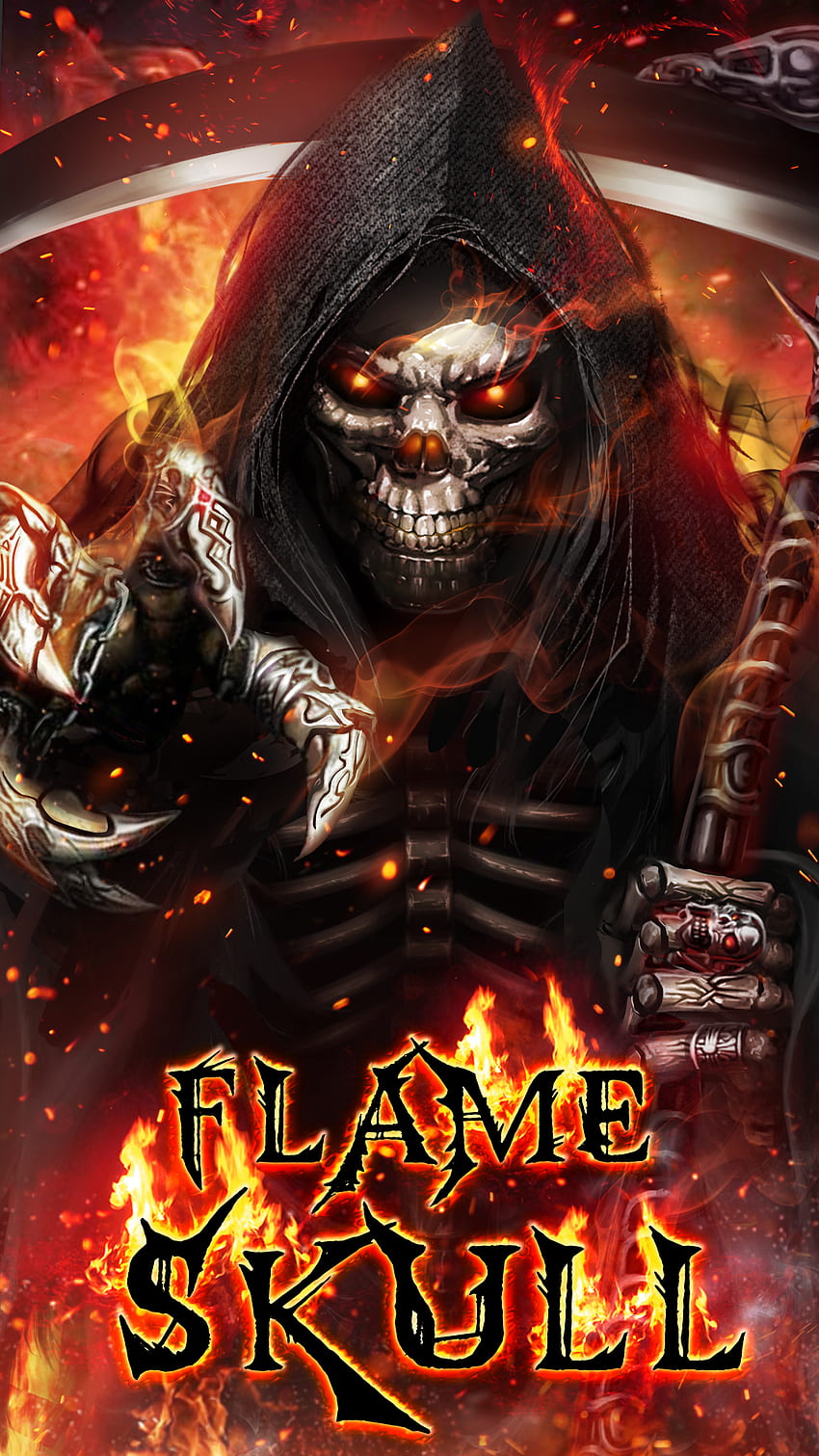 Grim Reaper 불타는 해골, 붉은 화염 해골 HD 전화 배경 화면