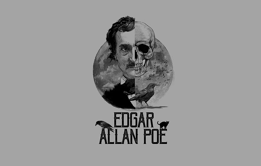 Gesicht, Inschrift, Mond, Schädel, Mystiker, Krähen, Edgar Allan Poe HD-Hintergrundbild