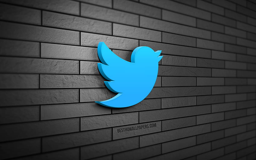 Logotipo 3D de Twitter, pared de ladrillo gris, creatividad, redes sociales, logotipo de Twitter, arte 3D, Twitter fondo de pantalla