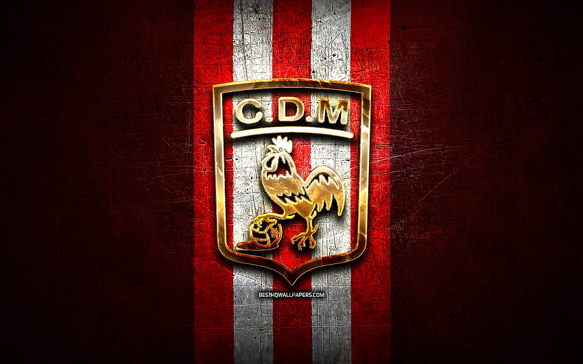 Deportivo Moron FC, logotipo dourado, Primera Nacional, metal vermelho de fundo, futebol, argentino de futebol do clube, Deportivo Moron logotipo, Argentina, Clube Deportivo Moron papel de parede HD