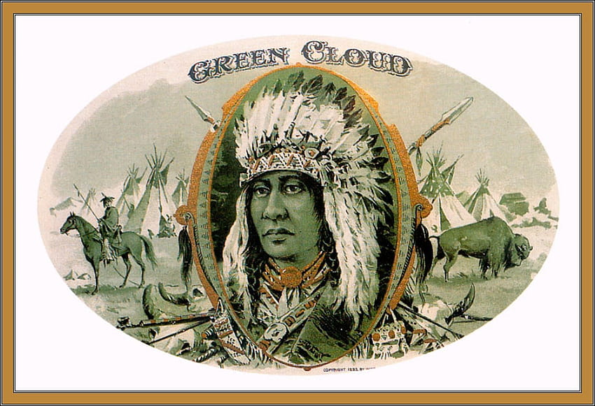 Green Cloud, chief, people, indian, cigar box, folk art HD wallpaper