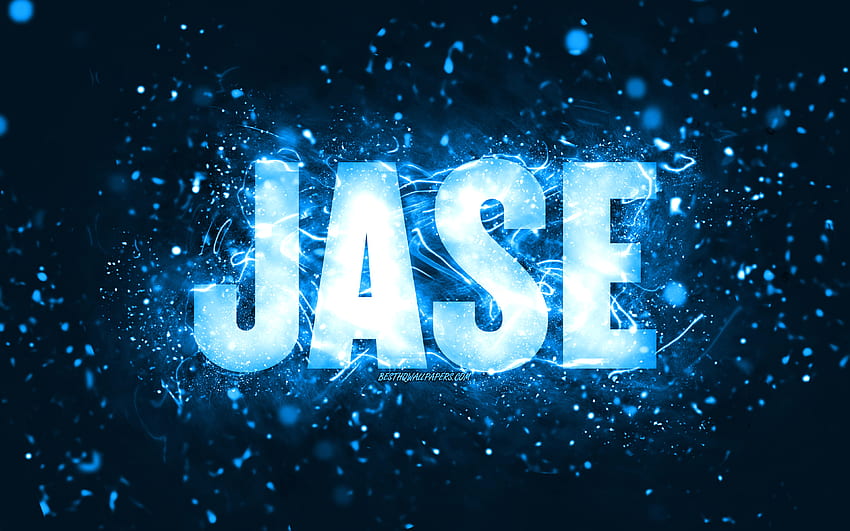 Happy Birtay Jase, , blaue Neonlichter, Jase-Name, kreativ, Jase Happy Birtay, Jase Birtay, beliebte amerikanische männliche Namen, mit Jase-Namen, Jase HD-Hintergrundbild