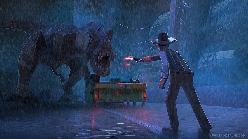 Jurassic Park iconic scene recreated in Book of Demons' papercraft, Cool Jurassic Park HD wallpaper