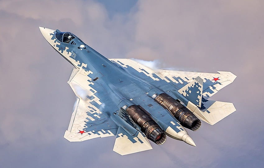 Niebo, lot, myśliwiec wielozadaniowy, wideokonferencja Rosja, myśliwiec piątej generacji, Su 57, Su 57 For , Sekcja авиация, Suchoj Su-57 Tapeta HD