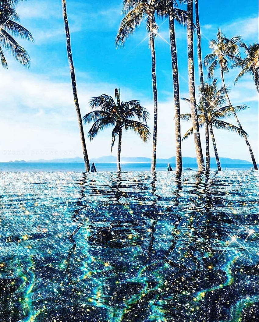 Glitter Ocean Aesthetic, Playa reluciente fondo de pantalla del teléfono