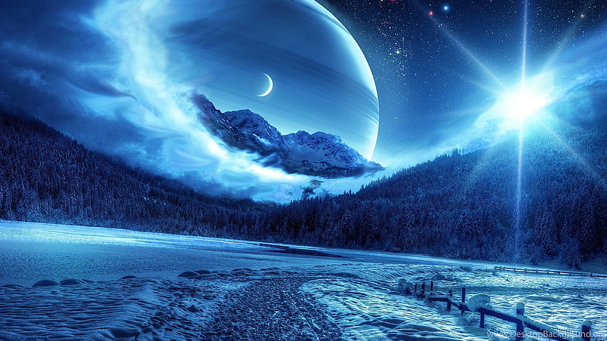 Fantastic Winter Night Big Moon On. Background HD wallpaper