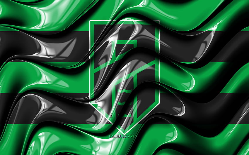 Pordenone flag, , green and black 3D waves, Serie A, italian football club, Pordenone Calcio, football, Pordenone logo, soccer, Pordenone FC HD wallpaper