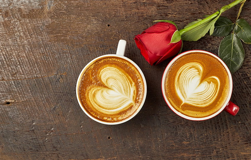 love, heart, coffee, roses, Bud, Cup, red, love, rose, red rose, cappuccino, heart, wood, cup, romantic, coffee for , section настроения HD wallpaper