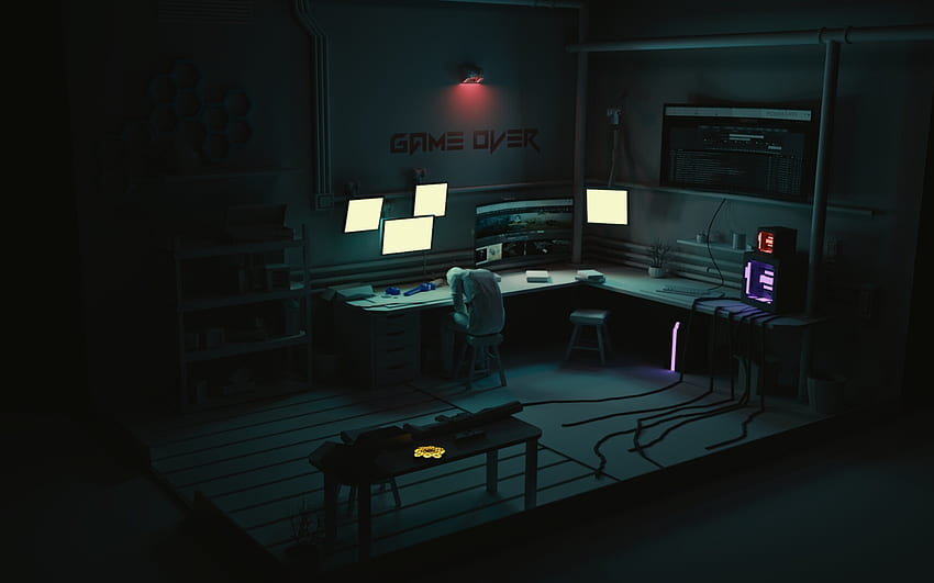 Game Over Hacker Setup Macbook Pro Retina , Artist , , and Background, Hacker Room HD wallpaper