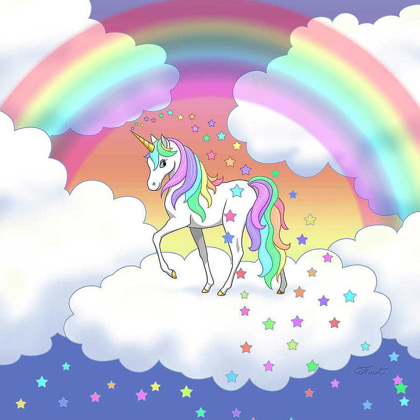 Full Of Rainbow Unicorn Clouds And Stars Digital Art By Crista HD phone wallpaper