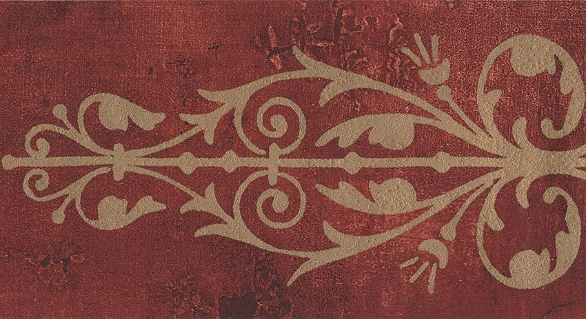 Diseño retro de borde de damasco rojo de hierro forjado beige, rollo 15' x 5.25'' fondo de pantalla