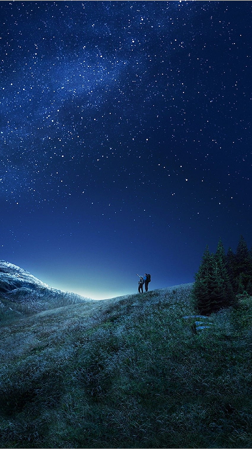 Samsung galaxy s8 rozgwieżdżone nocne niebo nad wzgórzami — dotknij, aby zobaczyć więcej Tapeta na telefon HD