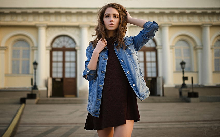 Ksenia Kokoreva, Kleid schwarz, wunderschön HD-Hintergrundbild