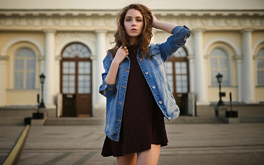 Ksenia Kokoreva, vestido negro, hermosa fondo de pantalla