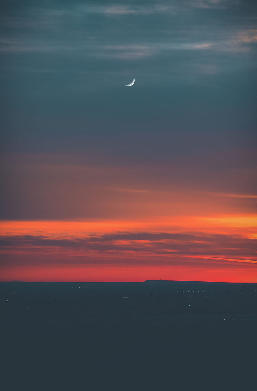 Nature, Sky, Night, Moon, Horizon, Shine, Light HD phone wallpaper