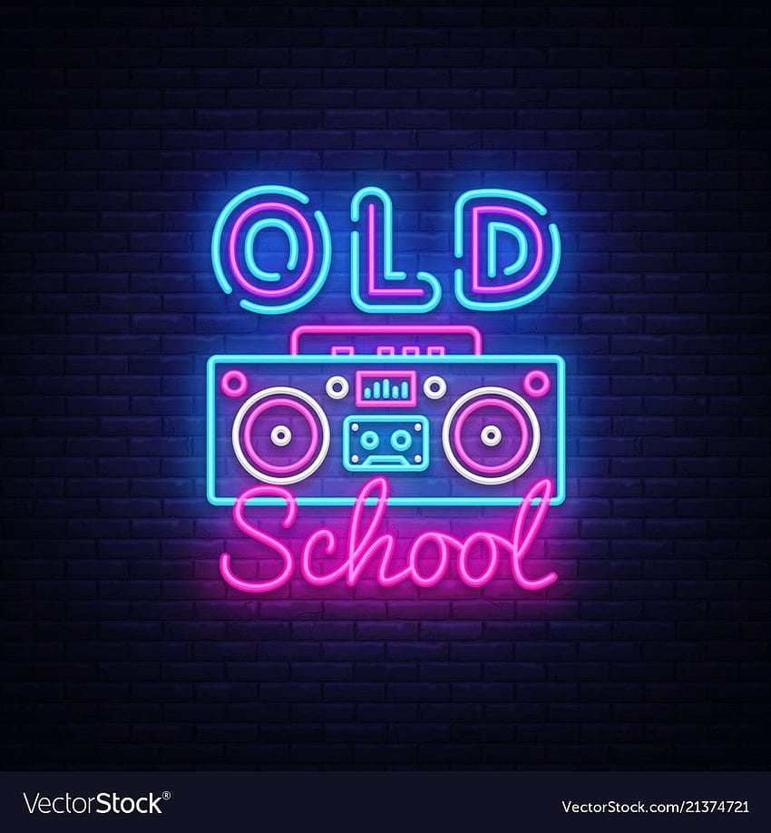 Old School Neon Sign Vector. Шаблон за дизайн на ретро музика, неонова табела, ретро стил 80 90-те, празненски светлинен банер, лента Re. Неонови надписи, неон, неонов дизайн HD тапет за телефон