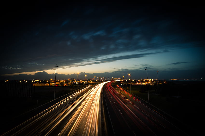 Dämmerung, Dunkelheit, Straße, Langzeitbelichtung, Dämmerung, Autobahn HD-Hintergrundbild