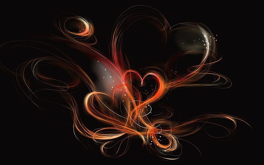 Black background with fiery hearts, Heart Geometry HD wallpaper