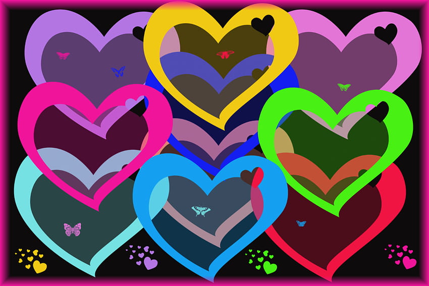 colored hearts of love, painted love, hearts, colors, love HD wallpaper