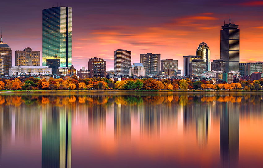 Boston, Boston, the reflection in the water, usa, autumn city for , section город, Boston Christmas HD wallpaper