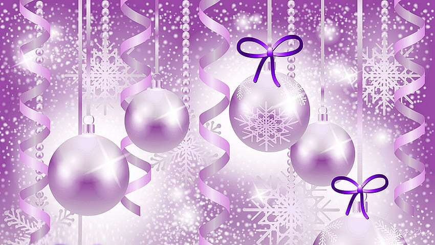 Pembe Mor Parlatıcı, Feliz Navidad, Yeni Yıl, kurdeleler, toplar, mor, Firefox teması, kar taneleri, tatil, pembe, Noel, lavanta, parlatıcı, dekorasyonlar HD duvar kağıdı