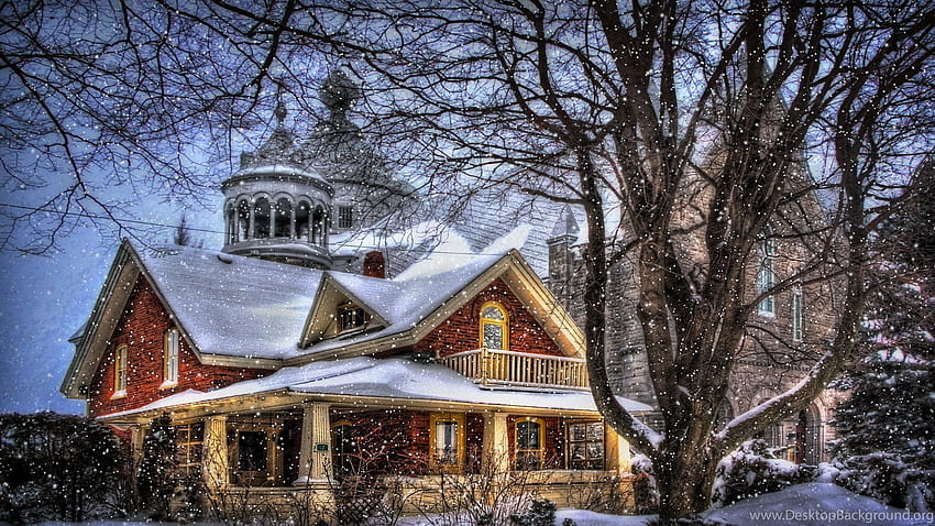 Maisons Arbres Snow Fantasy Style Winter Christmas House Building. Arrière-plan, maison de Noël victorienne Fond d'écran HD
