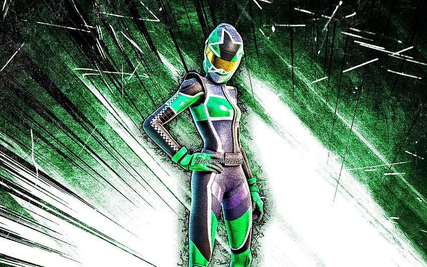 Green Pitstop, grunge art, Fortnite Battle Royale, Fortnite characters, green abstract rays, Green Pitstop Skin, Fortnite, Green Pitstop Fortnite HD wallpaper