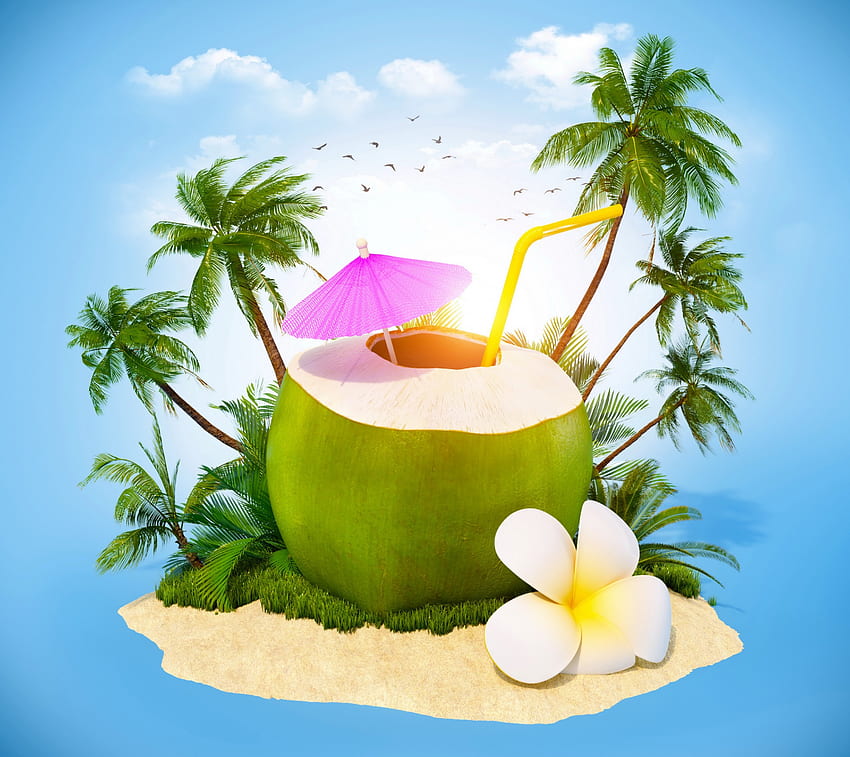 Vacanze estive, palme, mare, estate, tropicale, vacanza, spiaggia Sfondo HD