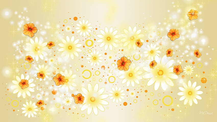 Summer Sunshine, verano, abstracto, scatter, sol amarillo, flores, primavera, margaritas fondo de pantalla