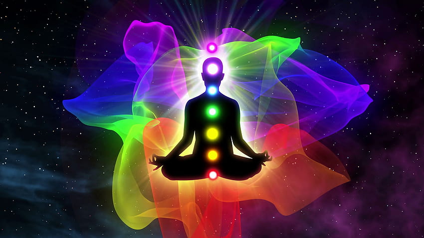 Seven Chakras Appearing over a Person Gaining Enlightenment. Silhouette of Person Sitting in Lotus Pose Surrounded with Aura. Spiritual Awakening with Meditation. . Full Motion Background - Storyblocks HD wallpaper