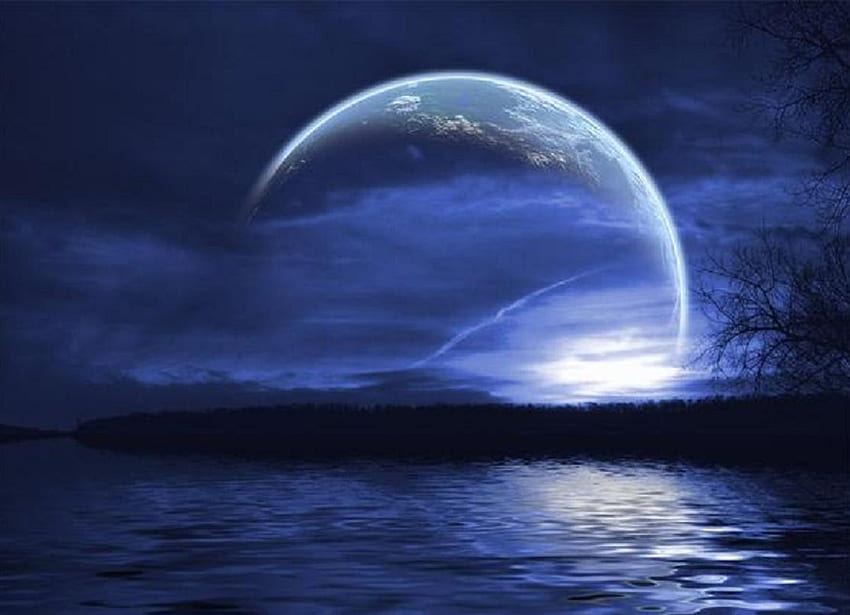 Blue moon, nature, moon HD wallpaper