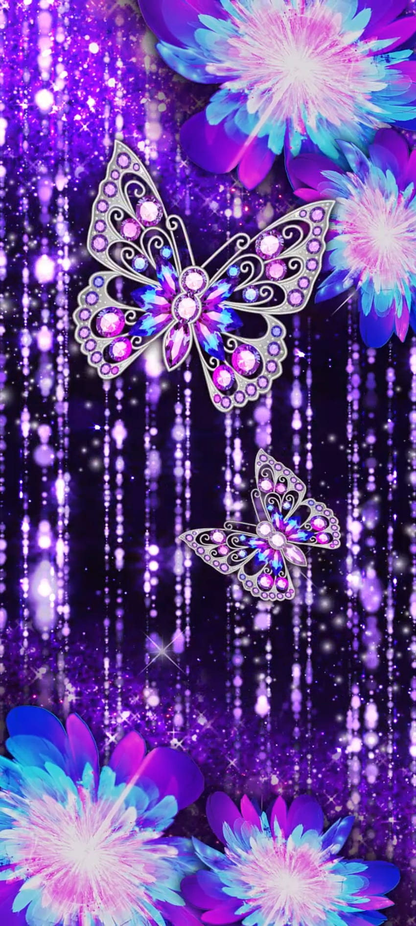 Glitter Butterfly, diamant, mites et papillons, Luxe, bleu, Etoile, Premium, Fleurs Fond d'écran de téléphone HD