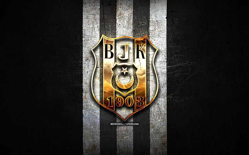 Besiktas Basketbol, ​​logo emas, Basketbol Super Ligi, latar belakang logam hitam, tim bola basket Turki, logo Besiktas Basketbol, ​​bola basket, Besiktas JK Wallpaper HD