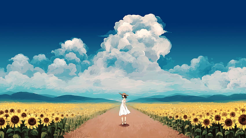 Anime sunflower field () : HD wallpaper | Pxfuel