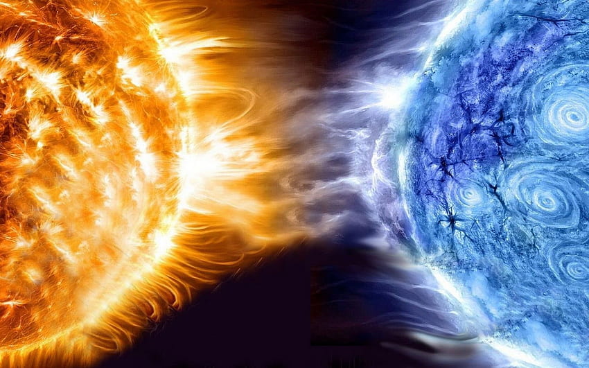 Blue Sun outer space white planets collision graphics . HD wallpaper