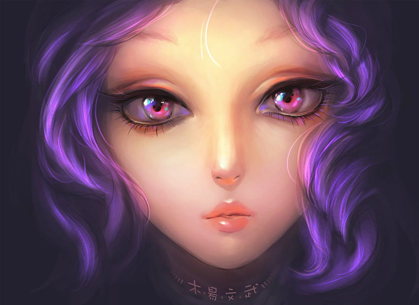 Sztuka, oczy, dziewczyna, malarstwo, liliowe włosy Tapeta HD