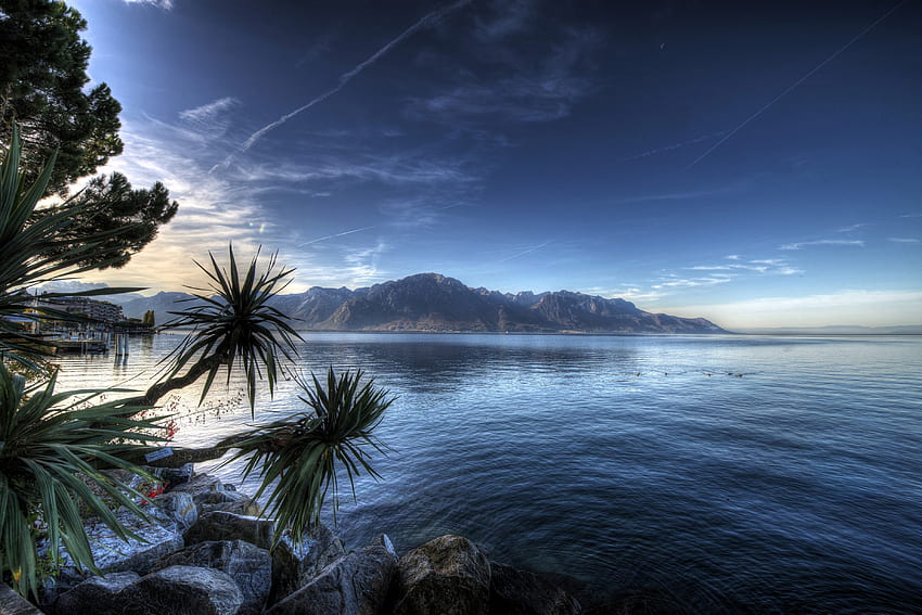 Montreux Lake ทะเลสาบเจนีวา ธรรมชาติ ทะเลสาบ สวิตเซอร์แลนด์ วอลล์เปเปอร์ HD